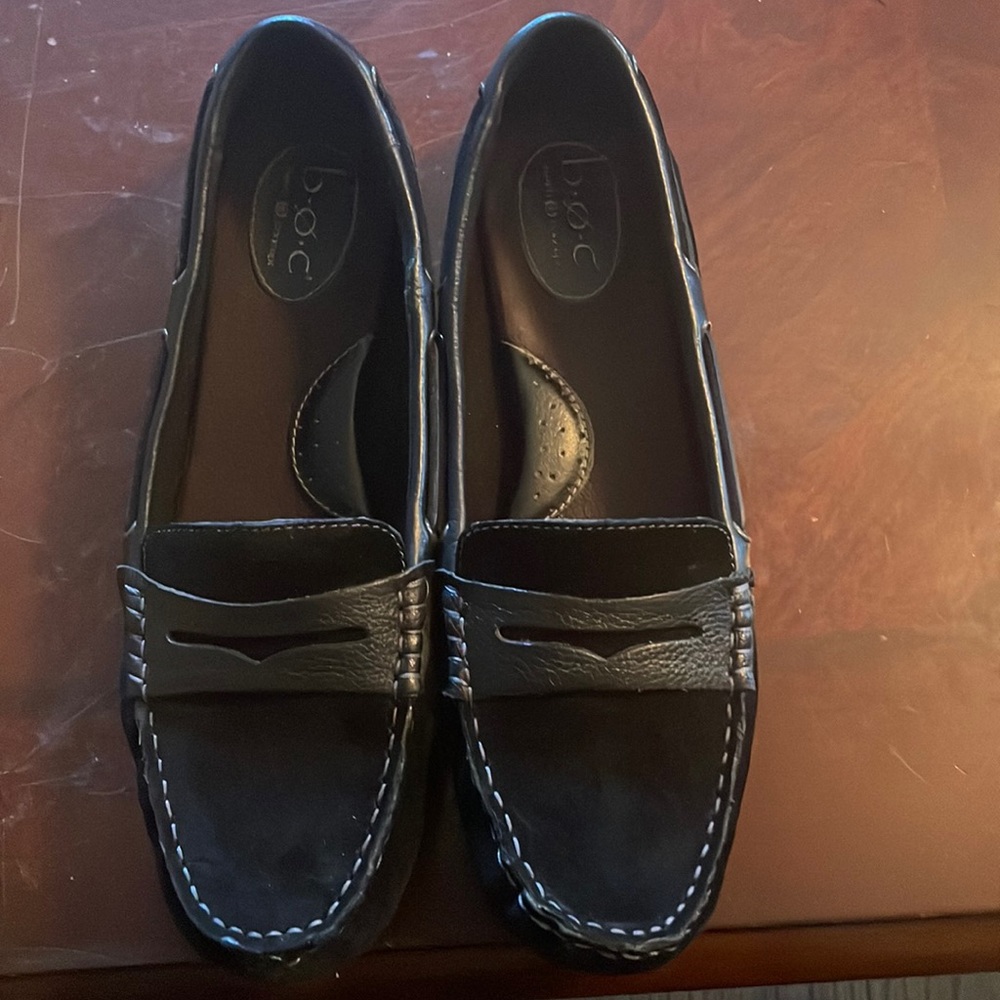 Black suede and leather flats